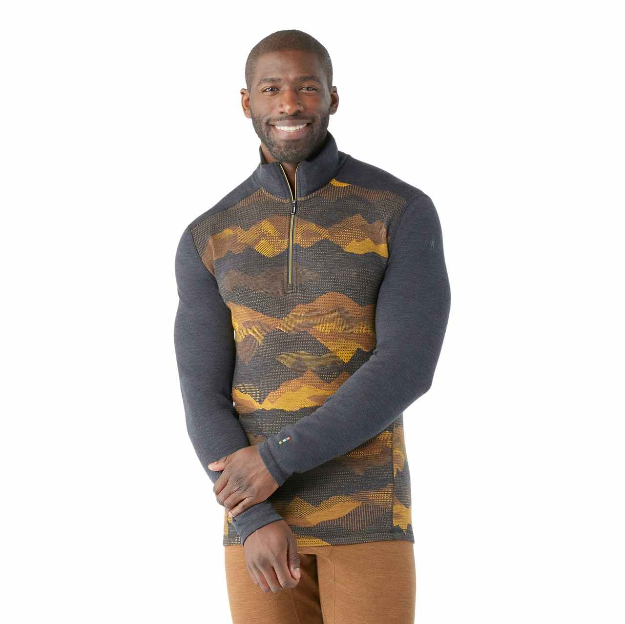 Classic Thermal Merino Base Layer 1/4 Zip Charcoal Mountain Scape