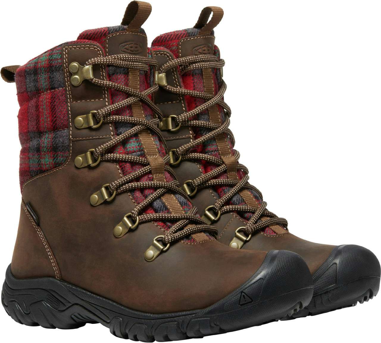 Greta Waterproof Winter Boots Dark Brown/Red Plaid