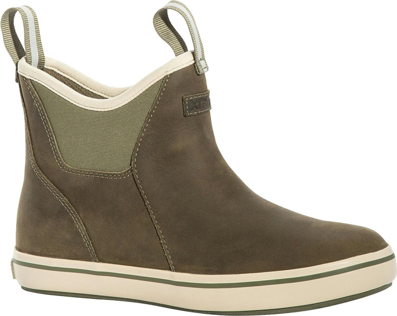 Leather Ankle Deck Boots Olive