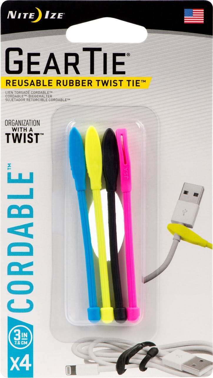 Gear Tie Cordable Twist Tie 3" (4 Pack) Assorted