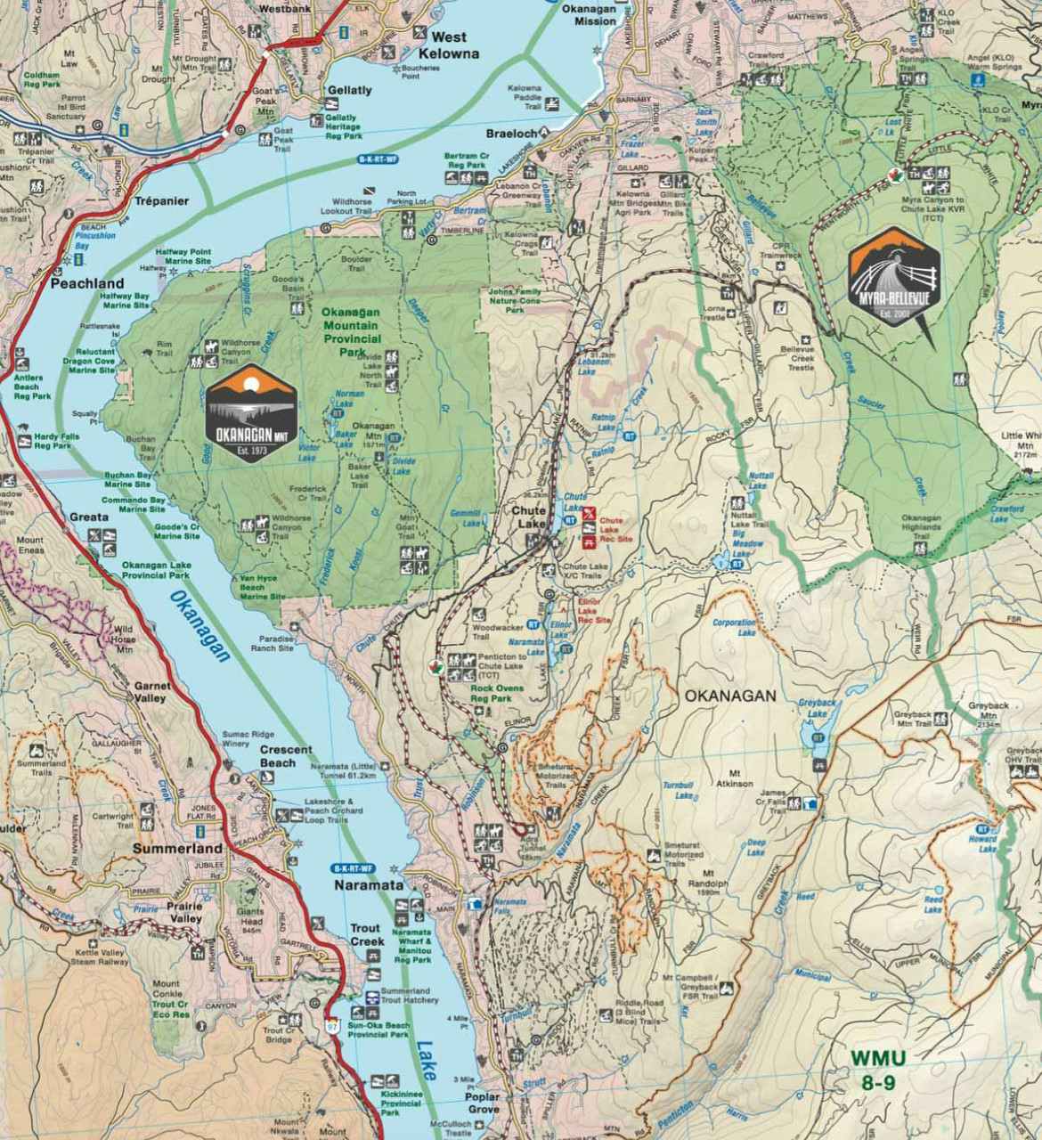 Okanagan Valley & Shuswap BC Waterproof Map NO_COLOUR