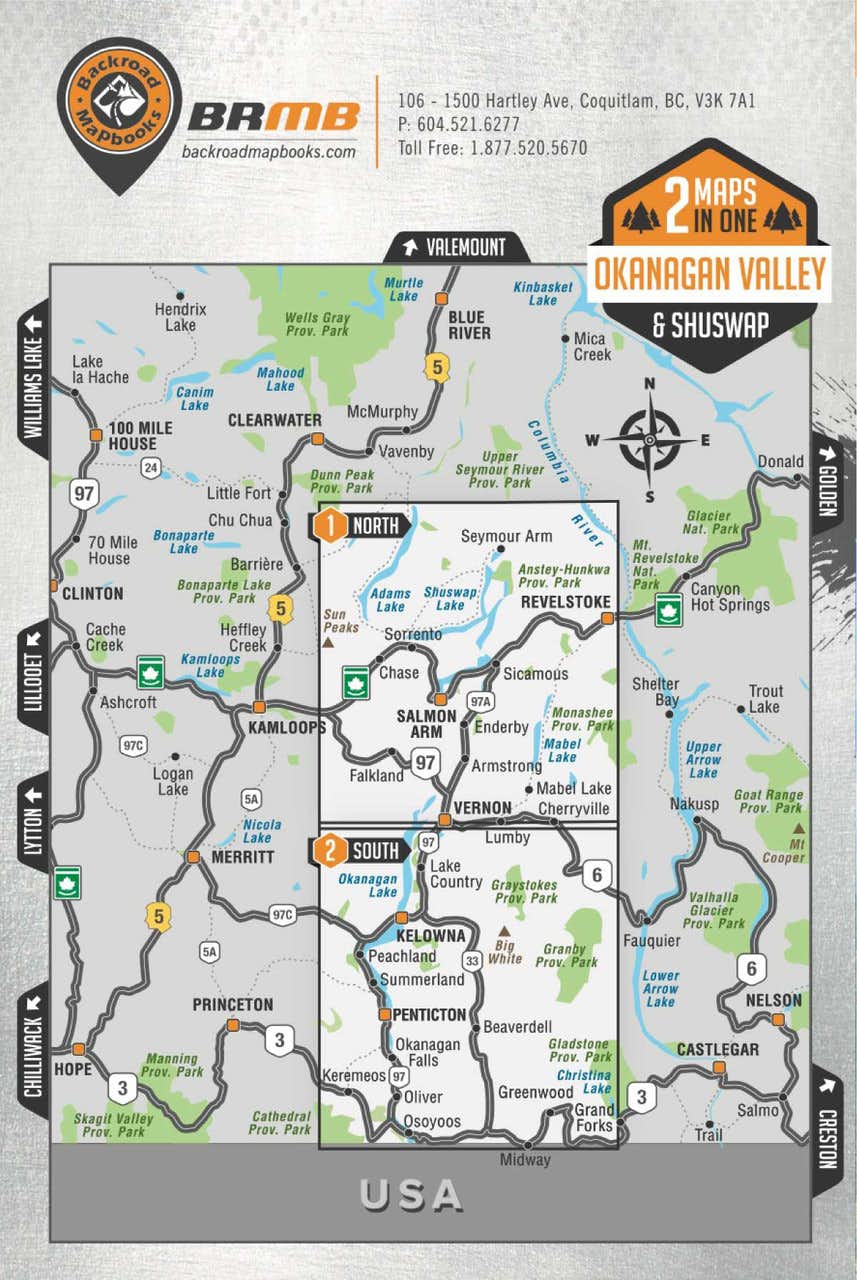 Okanagan Valley& Shuswap BC Waterproof Map NO_COLOUR