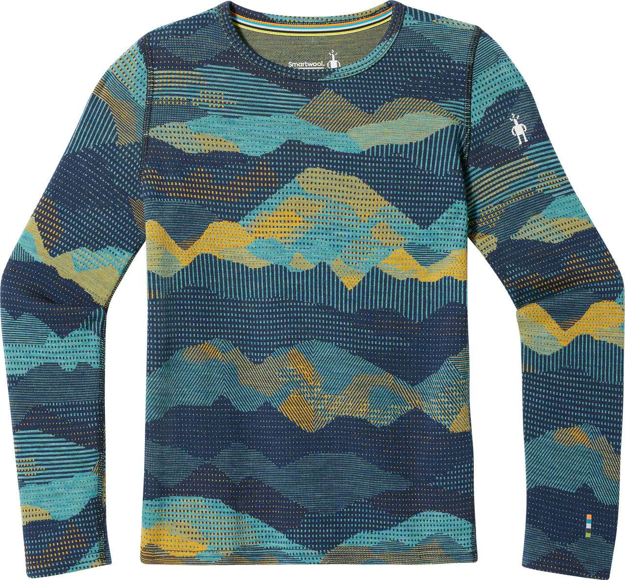 Classic Thermal Merino Base Layer Pattern Crew Top Blueberry Mountain Scape