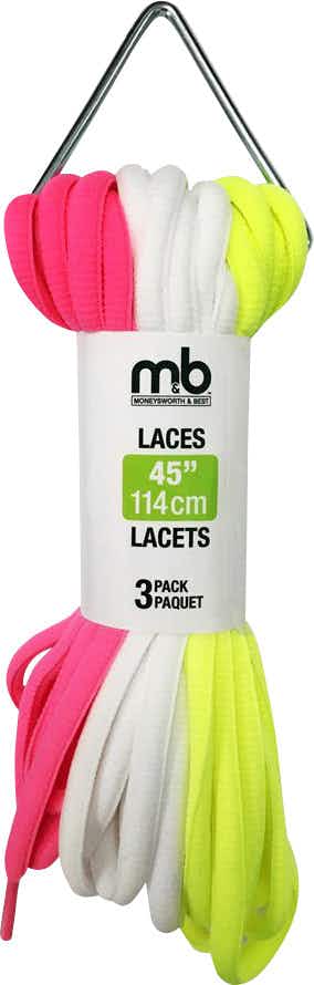 Sport Round Neon Laces 3 Pack Pink/White/Yellow