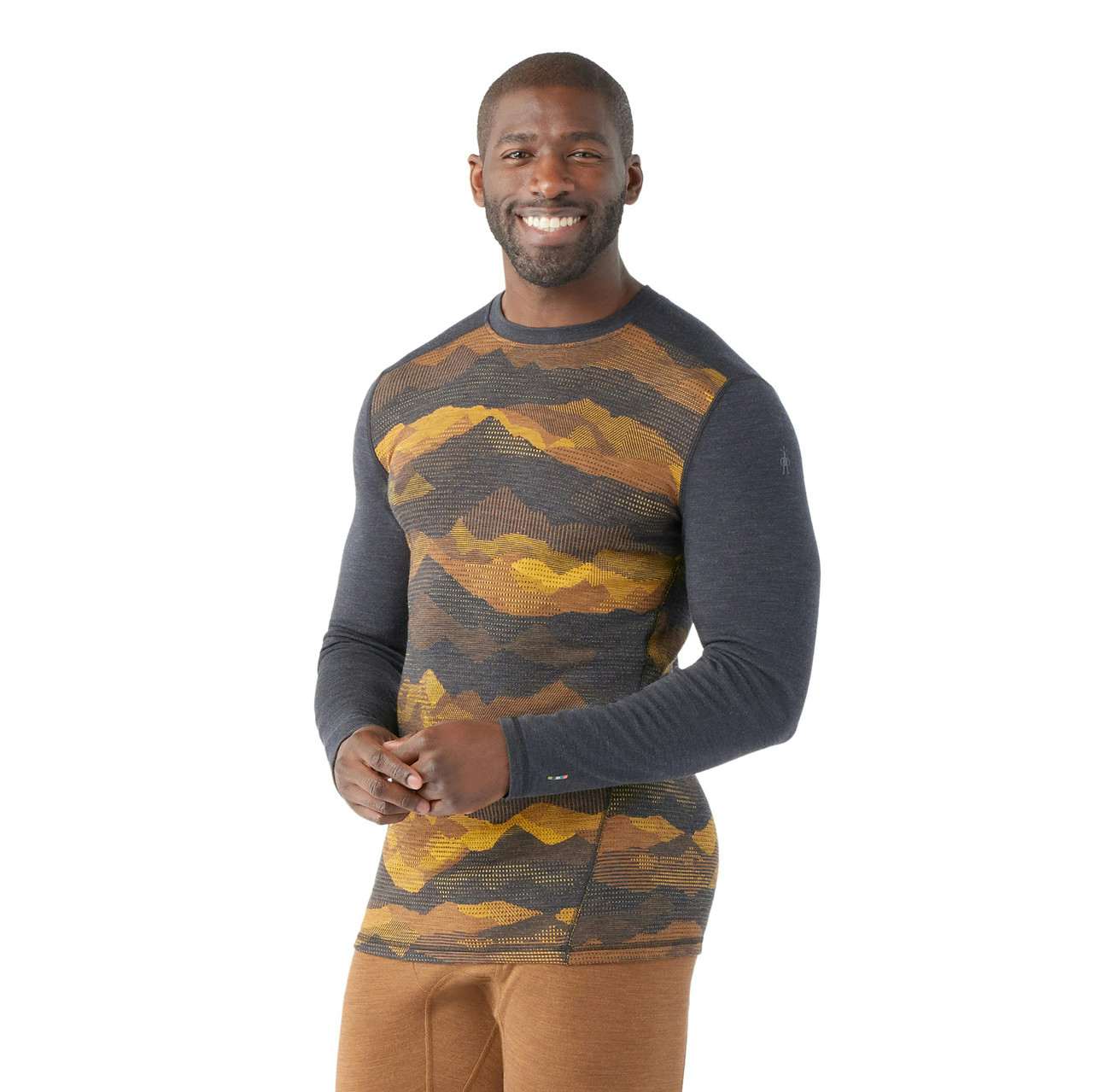Classic Thermal Merino Base Layer Crew Charcoal Mountain Scape