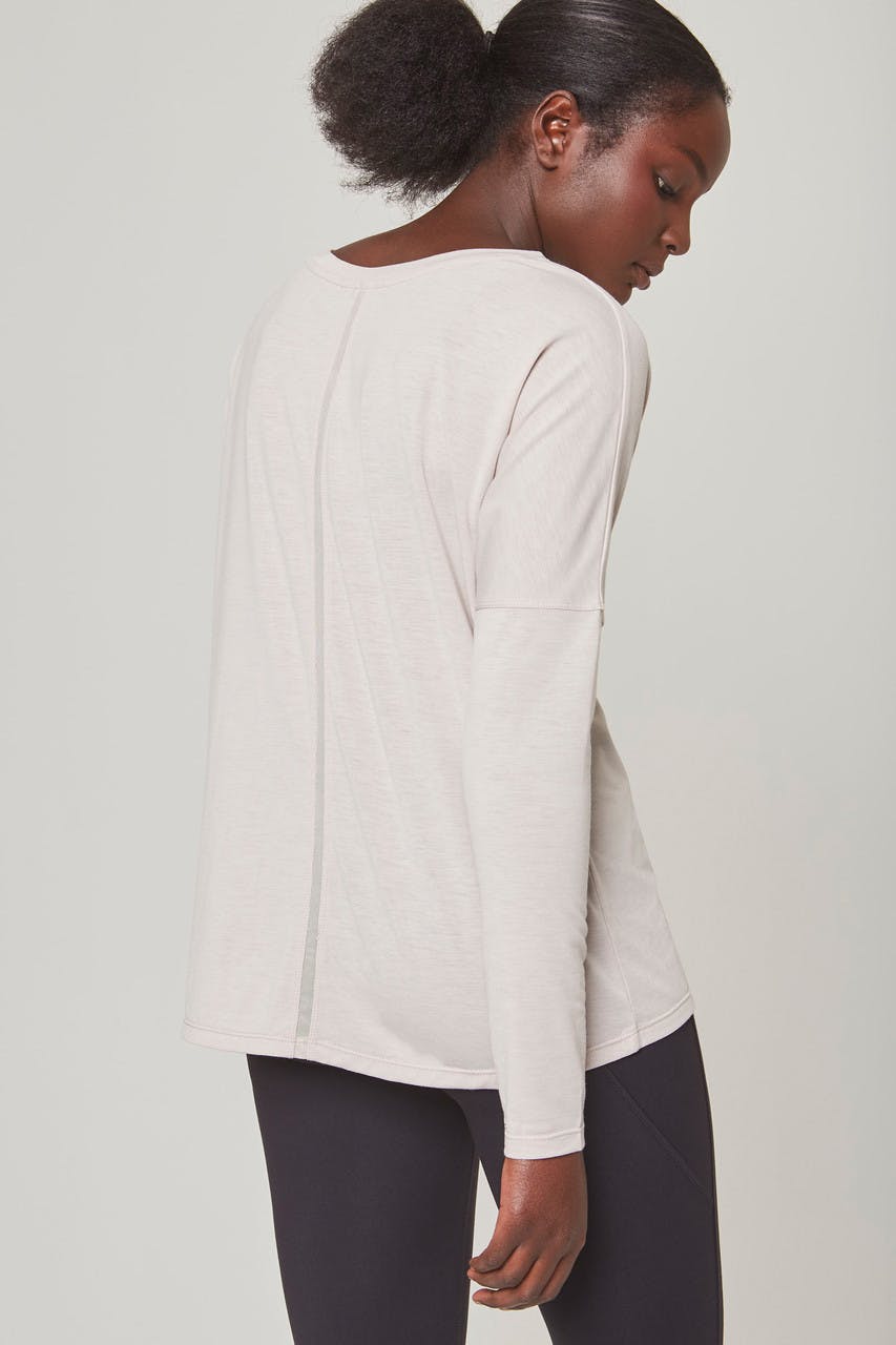 Dynamic Mesh Panel Back Long Sleeve Shirt Linen White