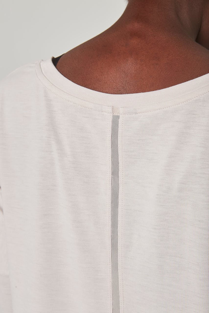 Dynamic Mesh Panel Back Long Sleeve Shirt Linen White
