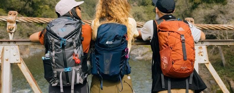 Three travelers with backpacks