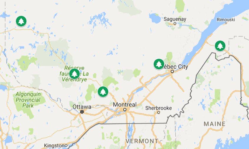 Carte des joyaux cachés du Québec : camping