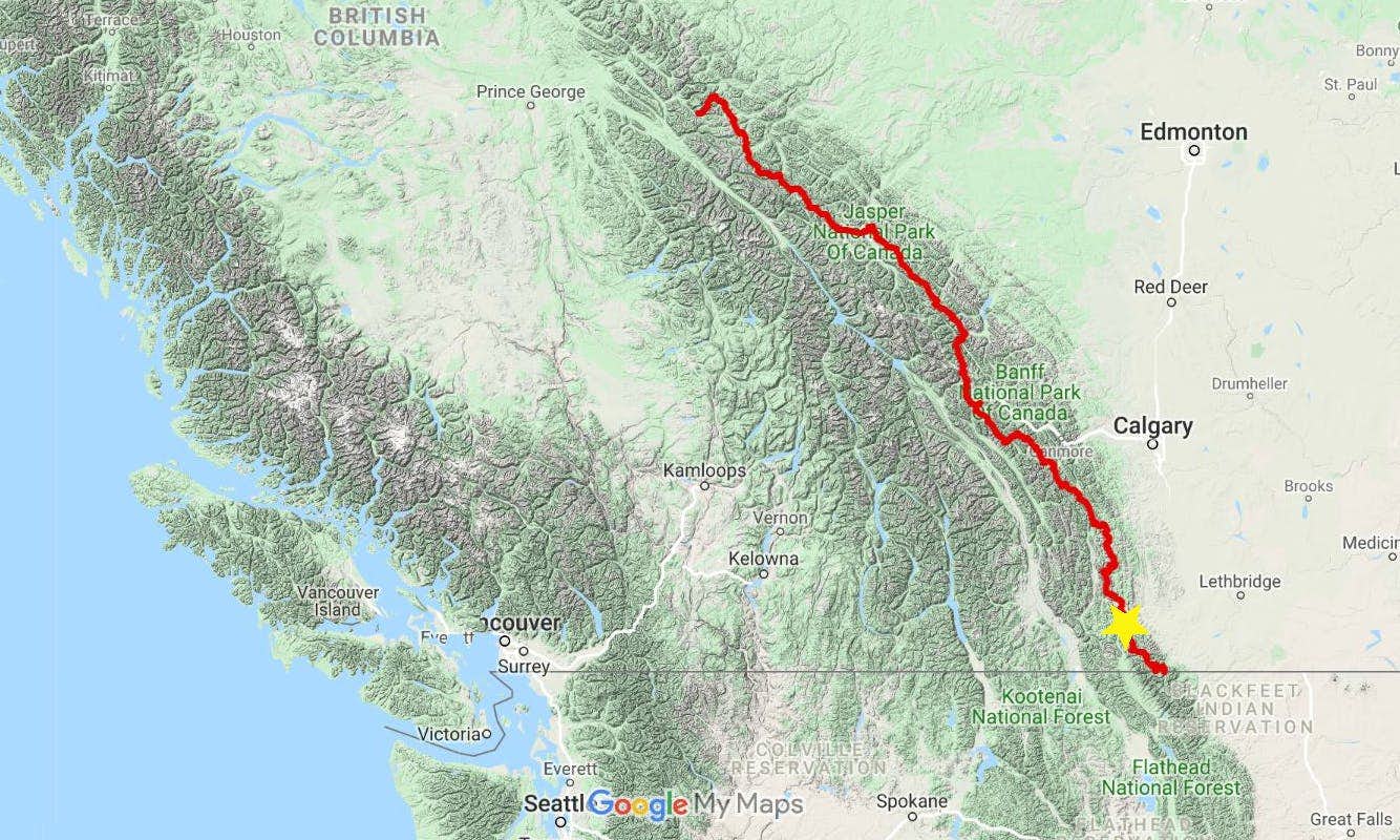 A map of the Great Divide Trail