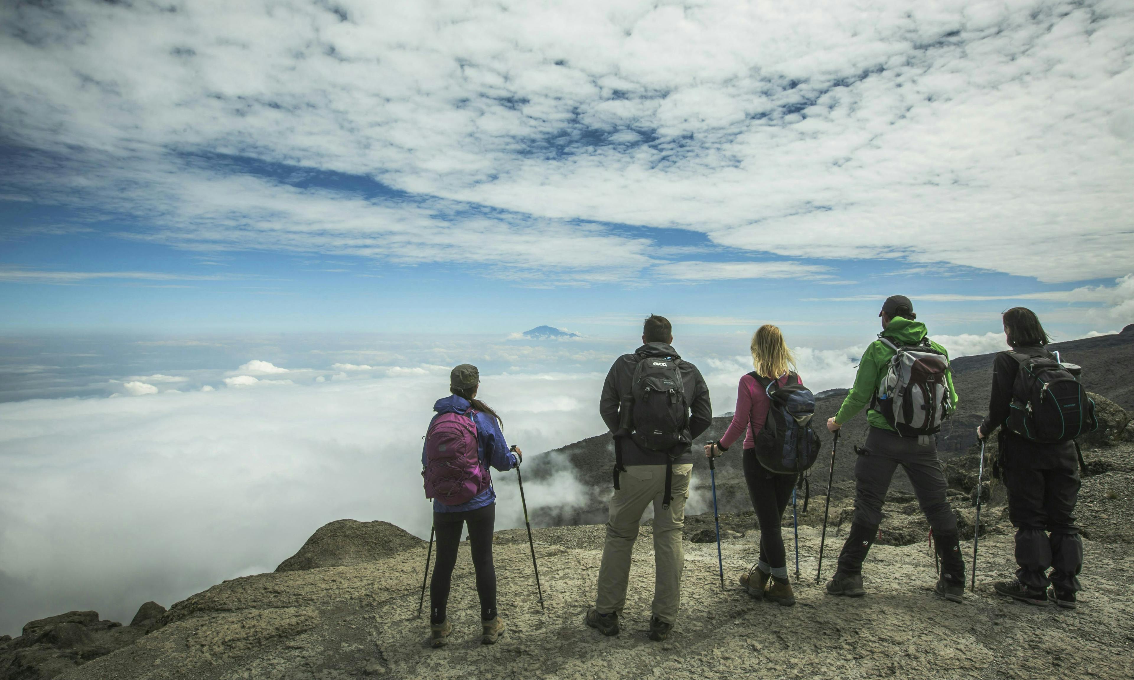 Group of hikers at Barranco View Point in Tanzania