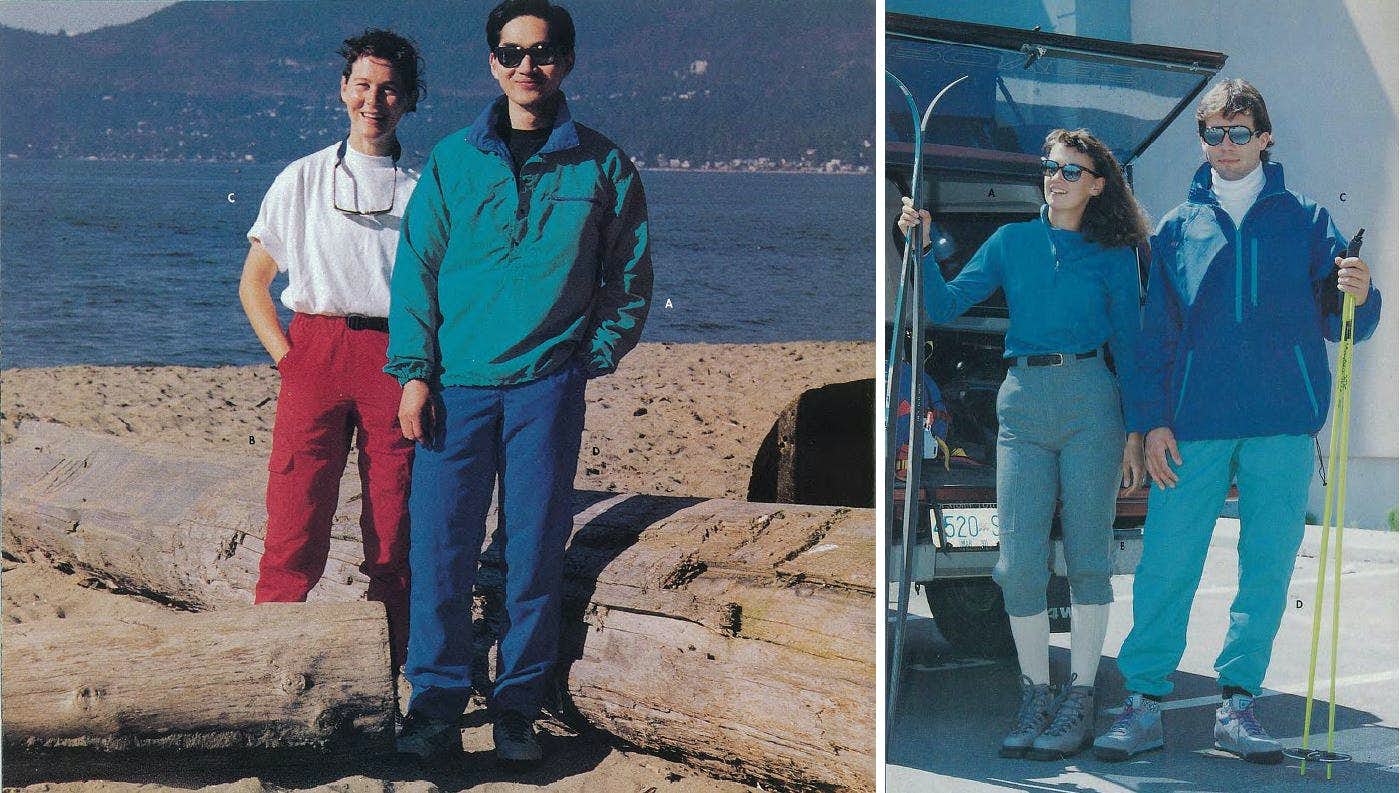 Early 90s MEC catalogue images showing MEC Rad Pants