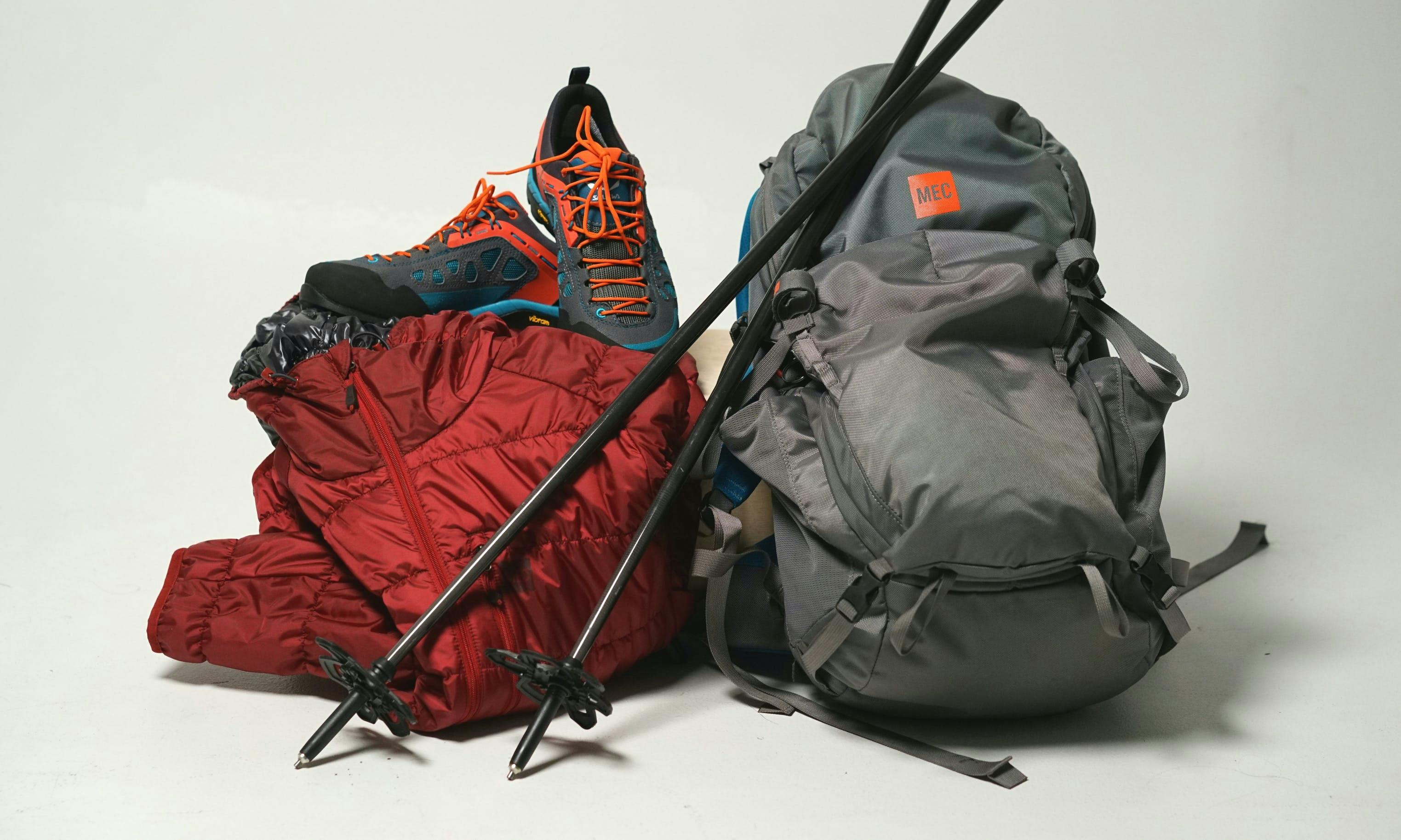 Ski poles with hiking backpacks