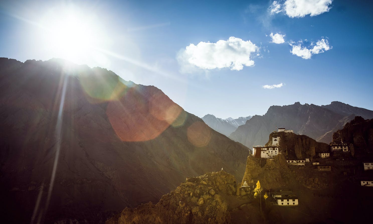 view of a monastery in the Himalayas