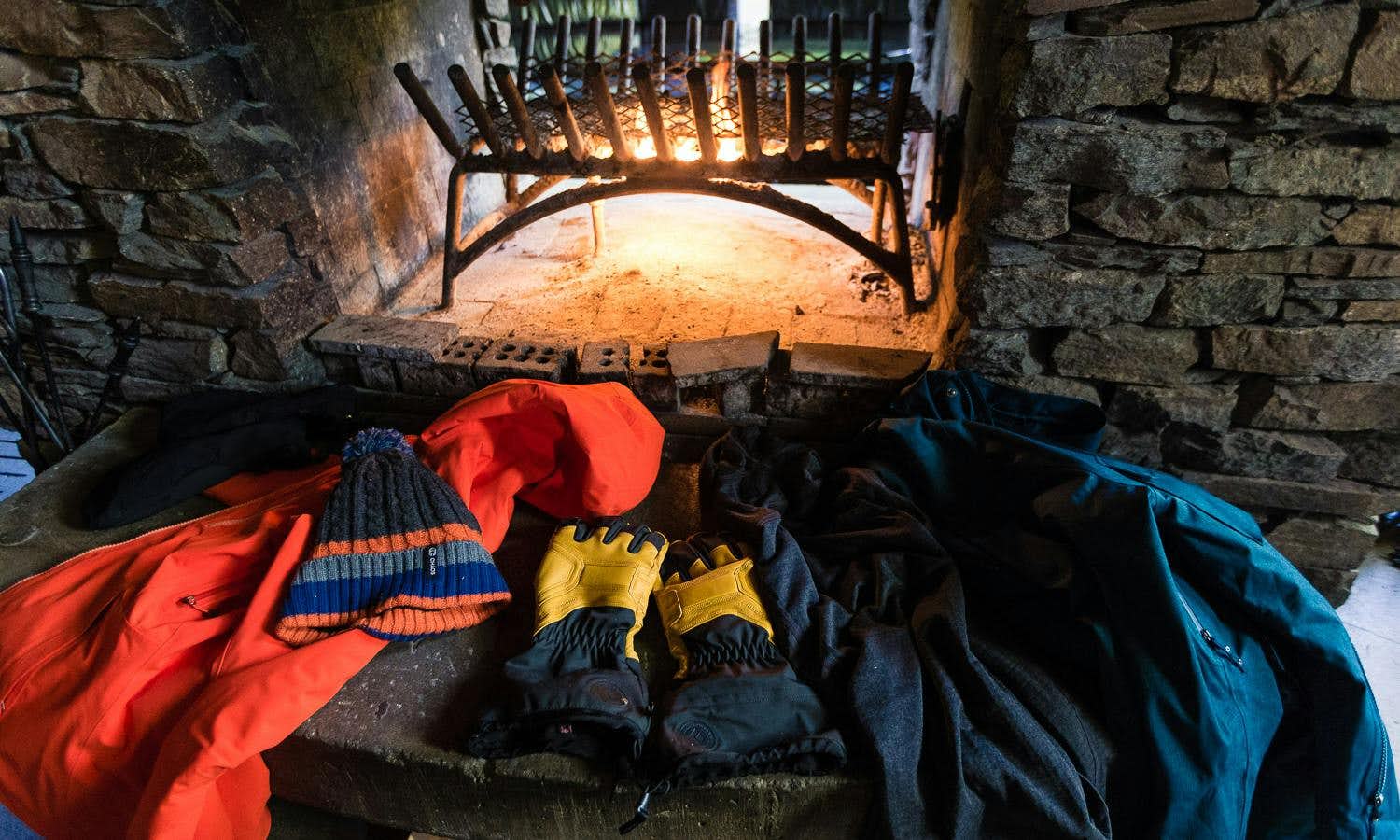Drying out ski jackets by the fire