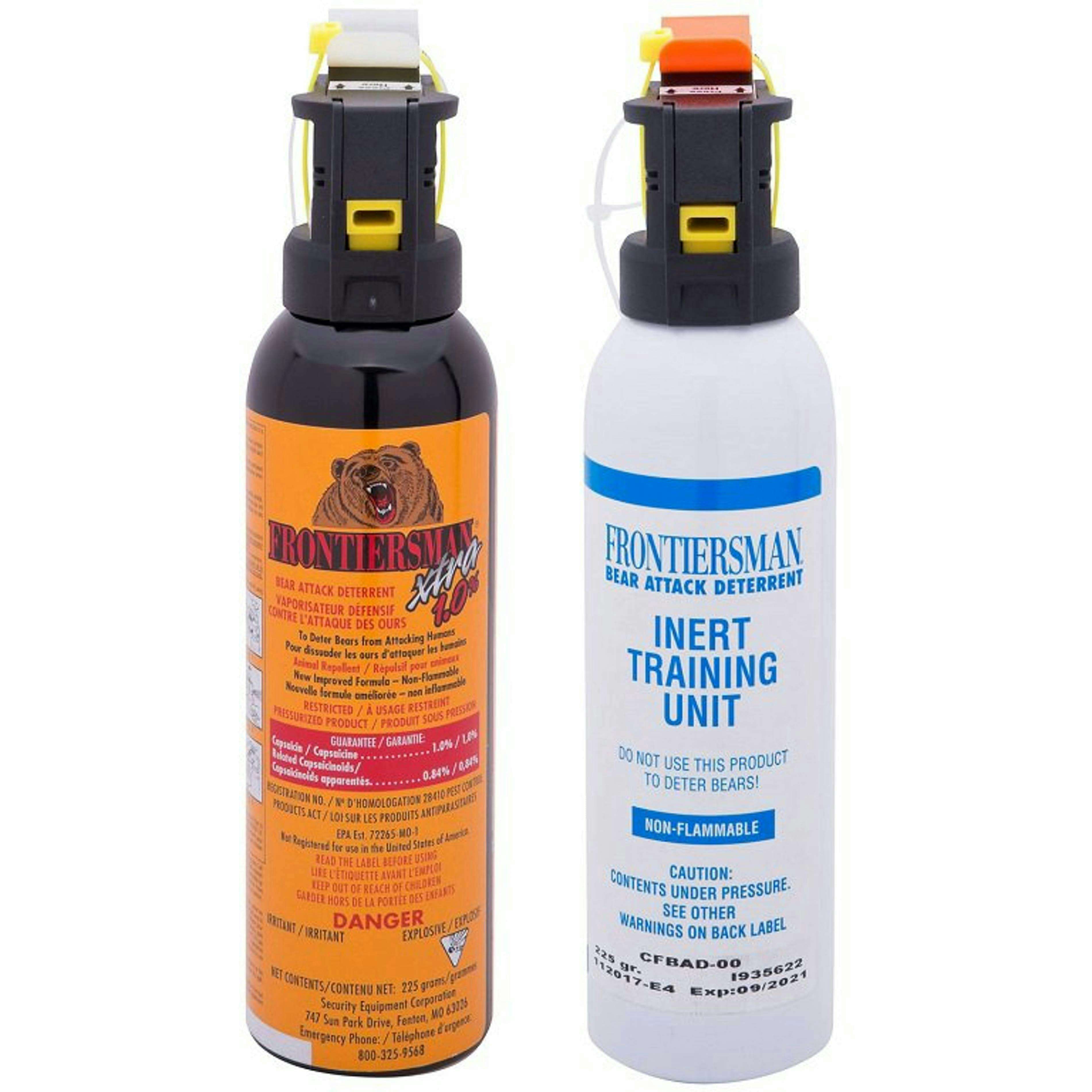 Bear spray with practice canister