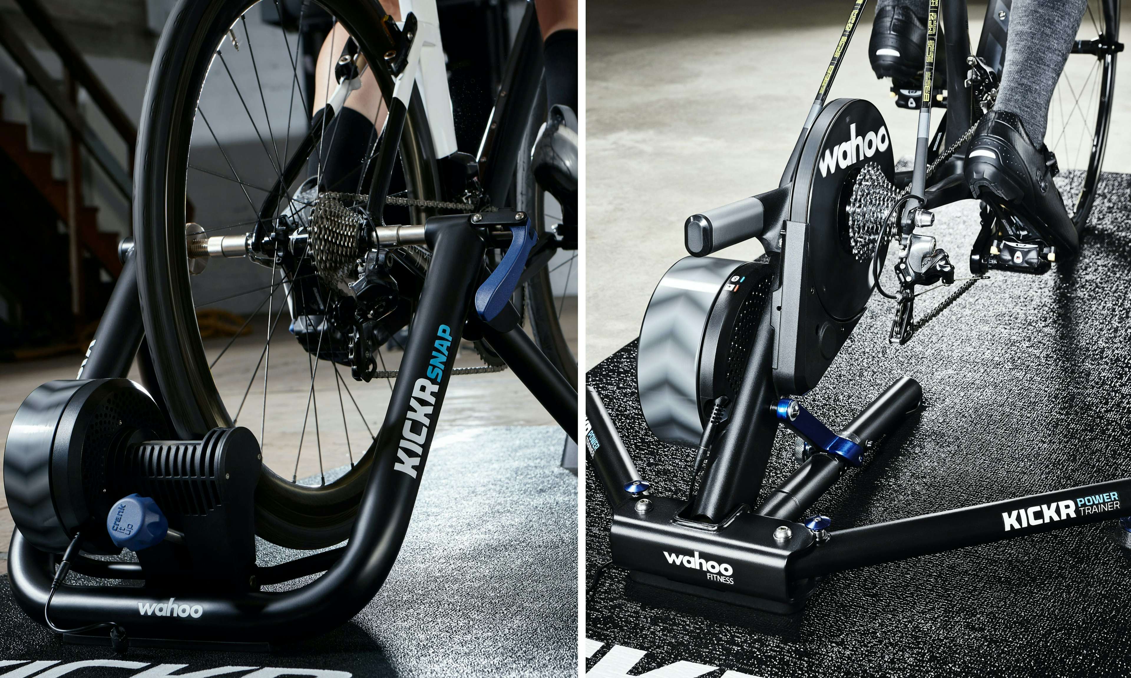Examples of wheel-on and direct-drive indoor trainers