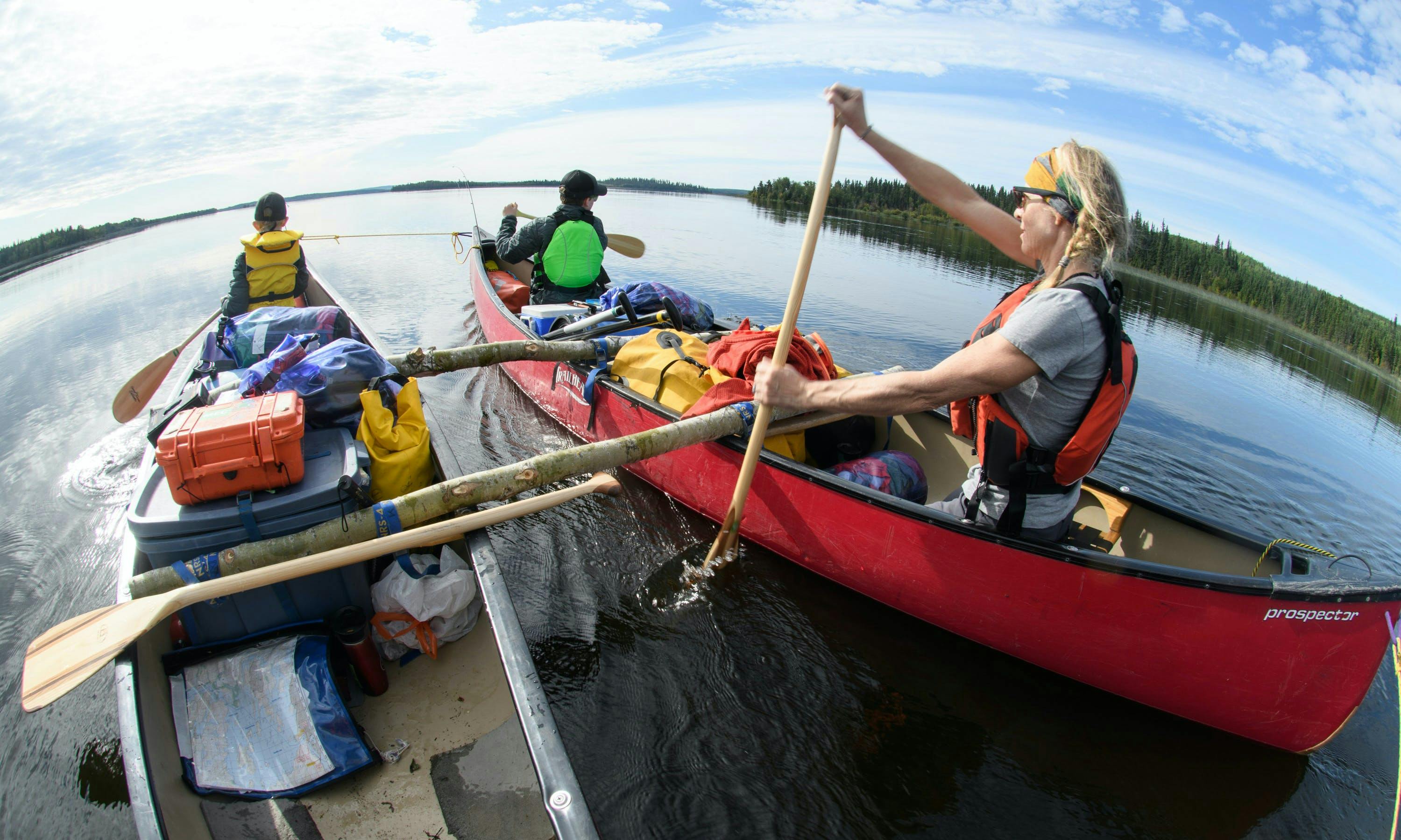 Bruce Kirkby's family paddling on the Churchill River
