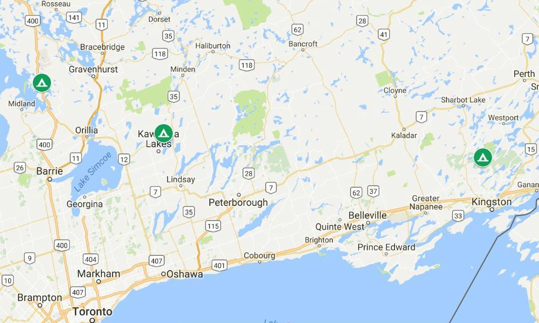 Where to camp in Ontario's cottage country: map