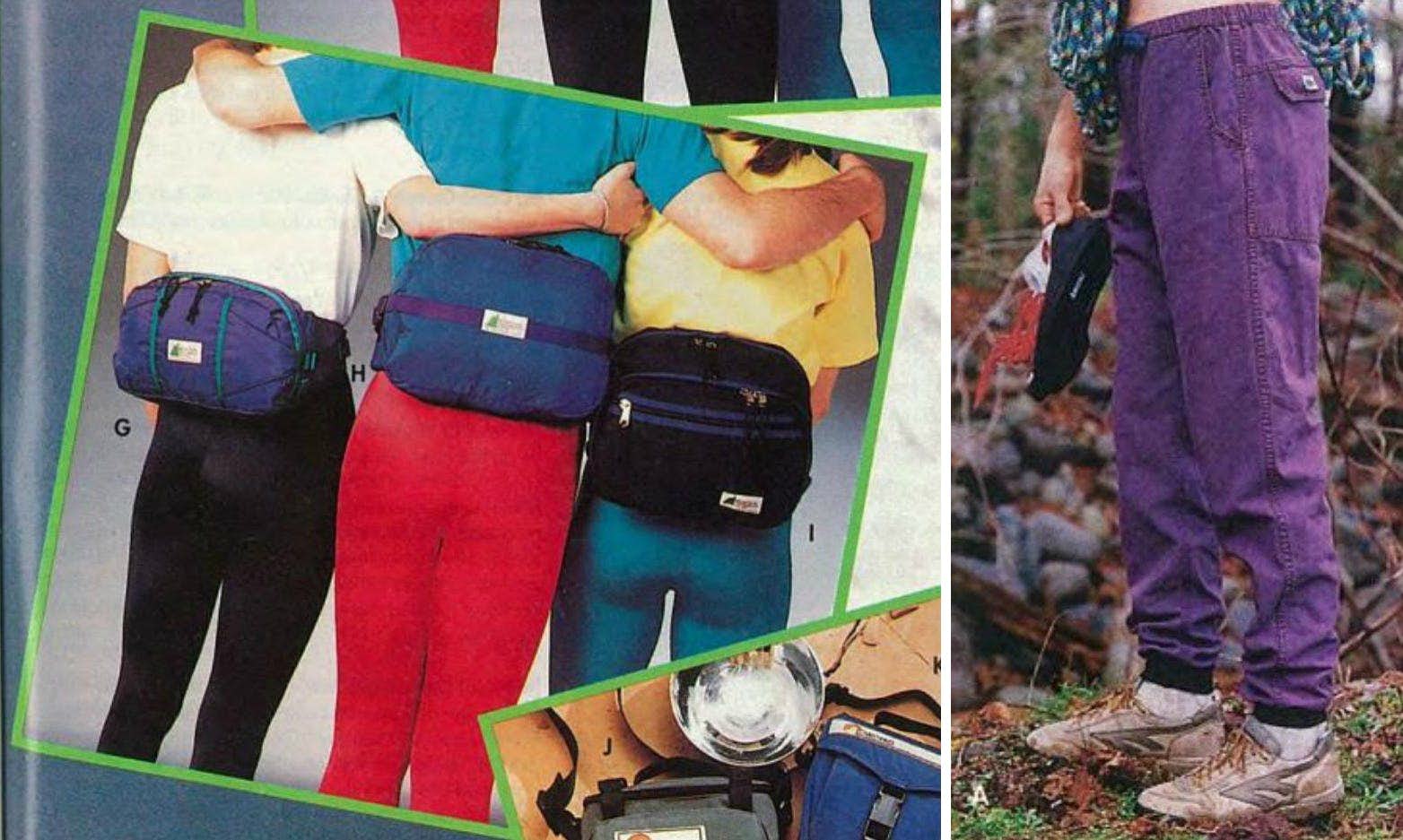 90s MEC catalogue images showing the Radfans and cotton Rad Pants