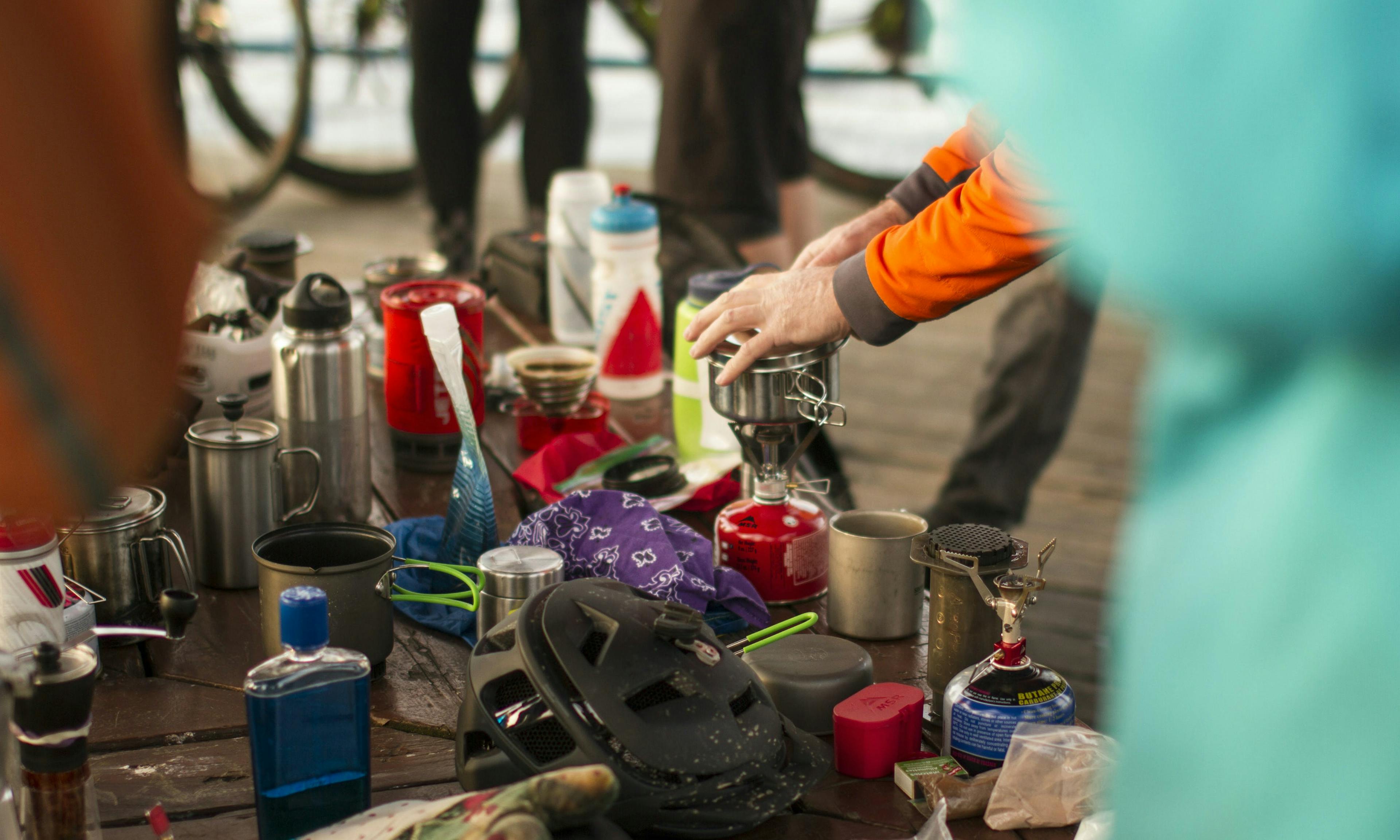 Brewing coffee outside with various camp coffee makers