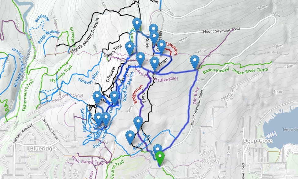 Mount Seymour: advanced mountain bike route map