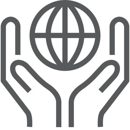 Icon of a hand holding a stylized planet