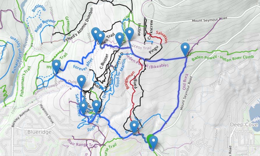 Mount Seymour: intermediate mountain bike route map