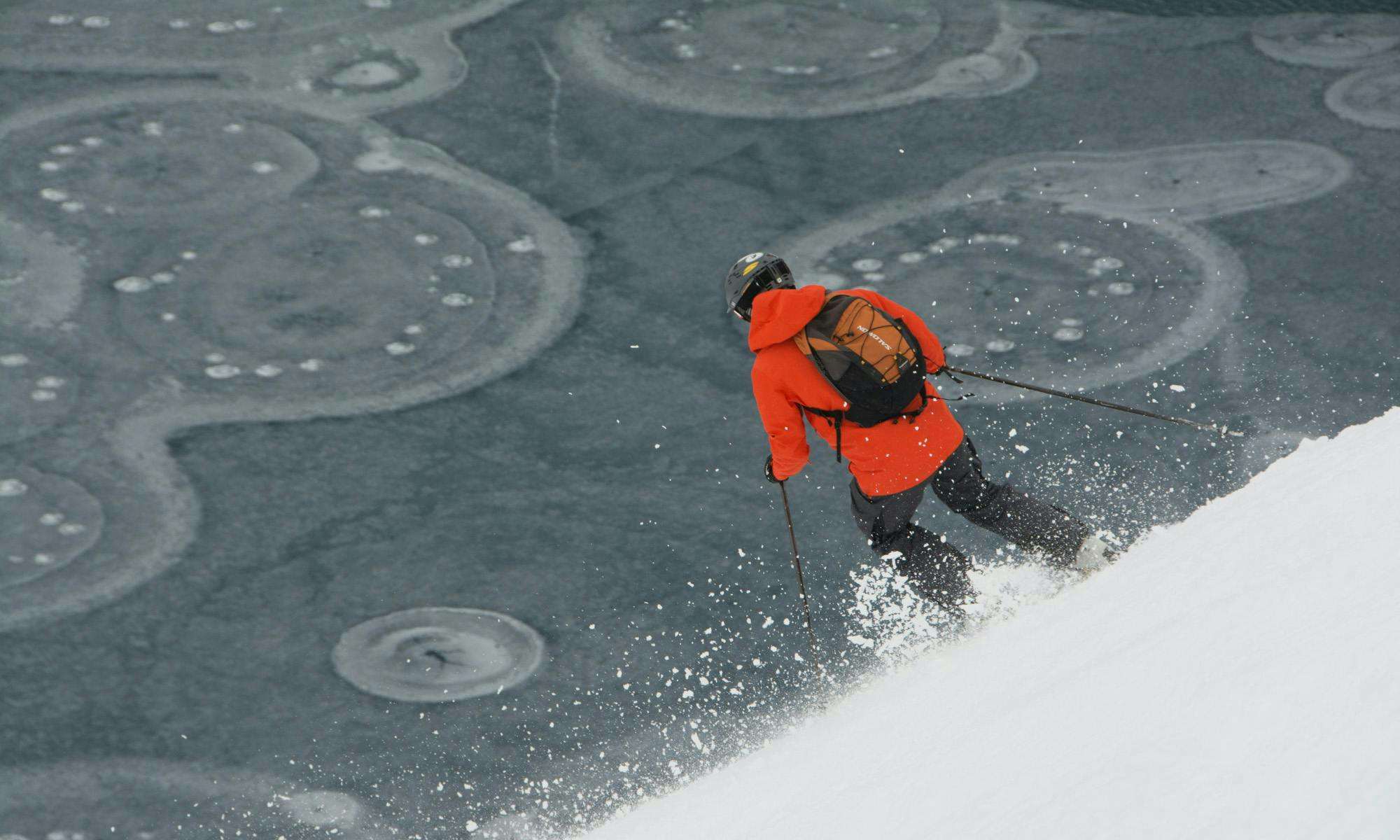 Bruce Kirkby skiing in a Synergy Jacket in Portillo, Chile