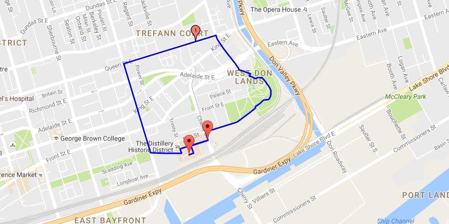 Distillery District - run route map
