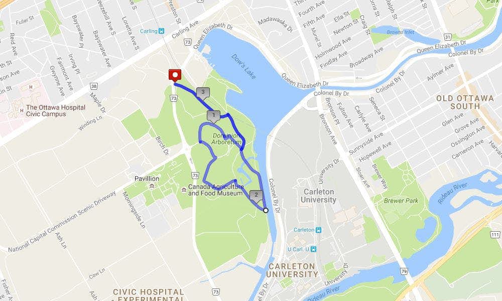 Dominion Arboretum - run route map