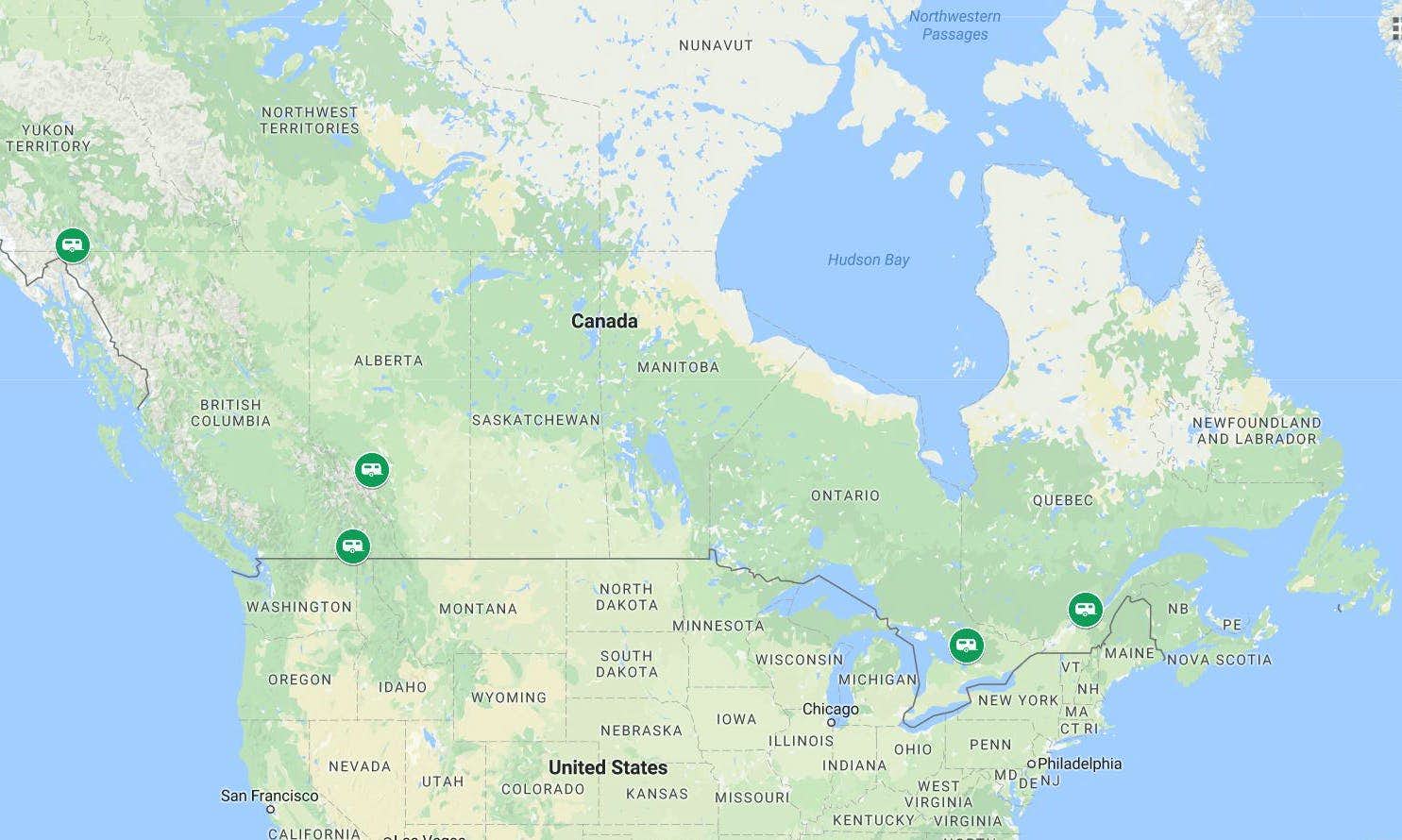 Map of cool small outdoor towns in Canada