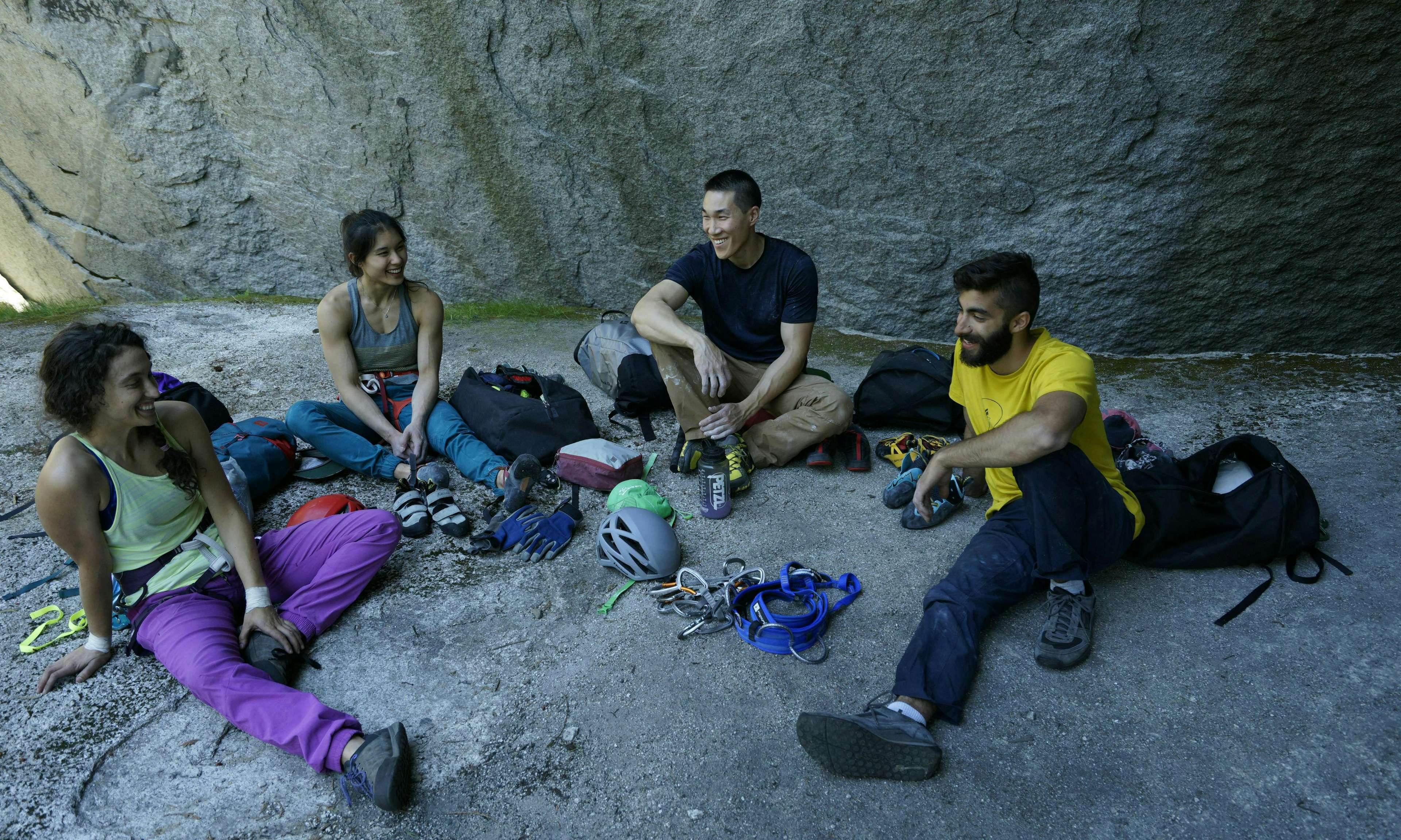 Group of climbers hanging out at the crag