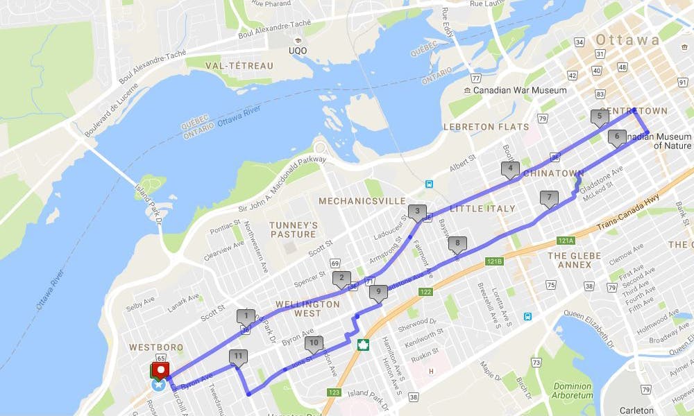 MEC Ottawa and coffee - run route map