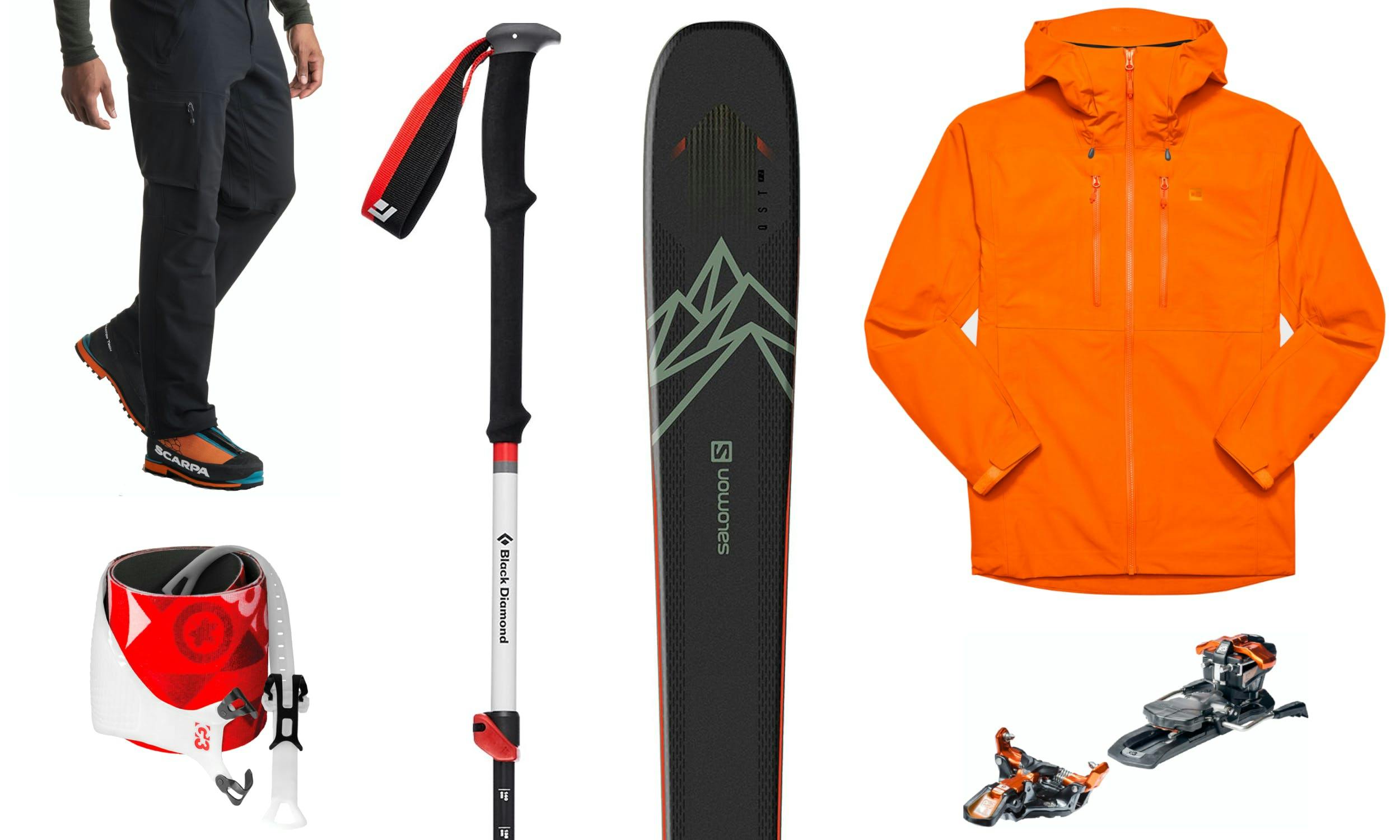 Collage of backcountry ski gear