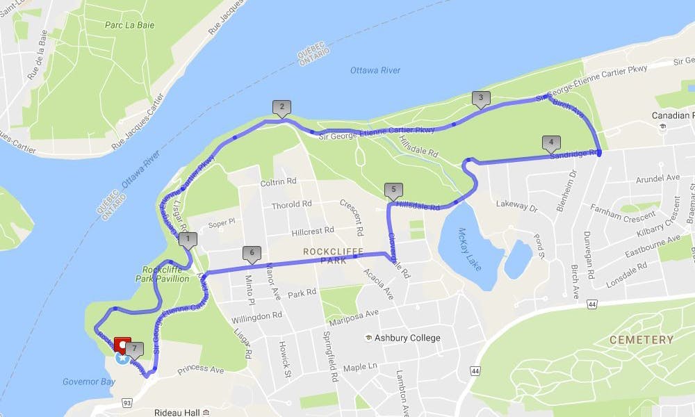 Rockcliffe and River Views - run route map