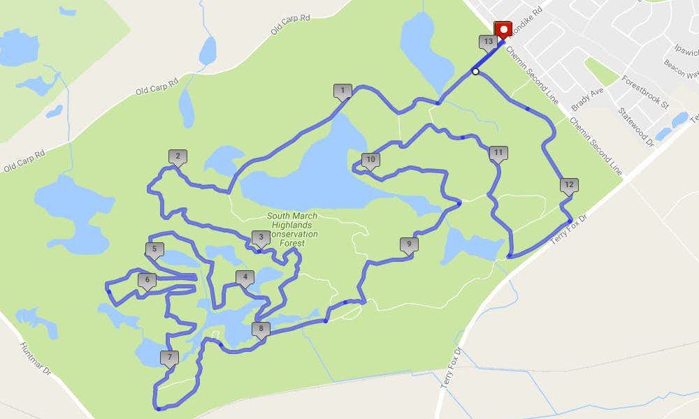 South March Highlands Forest and Lakes - run route map