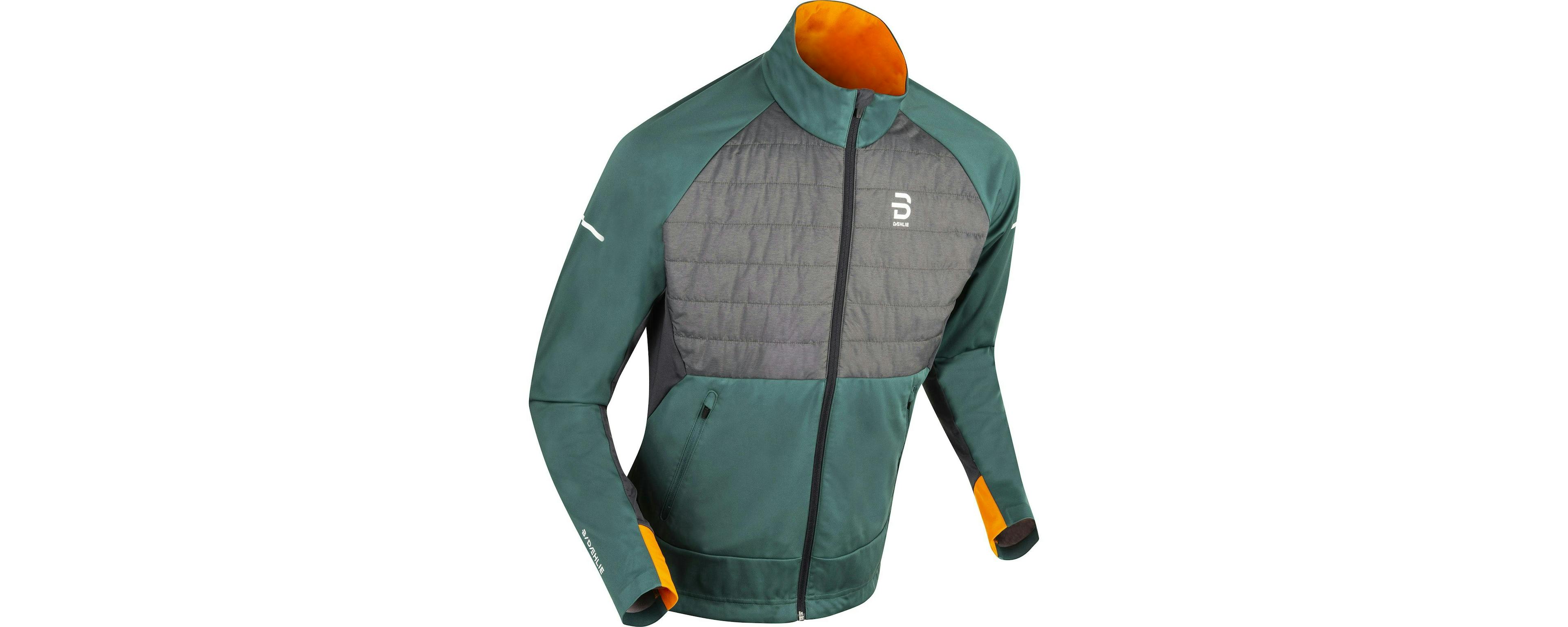 Green, grey and orange ski jacket